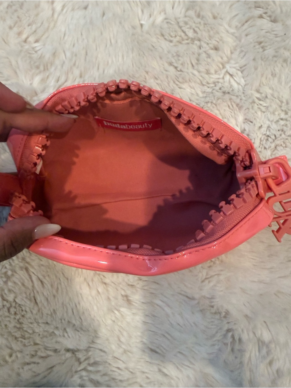 HUDA BEAUTY Coral Pink Glossy Cosmetic Pouch - Picture 3 of 3